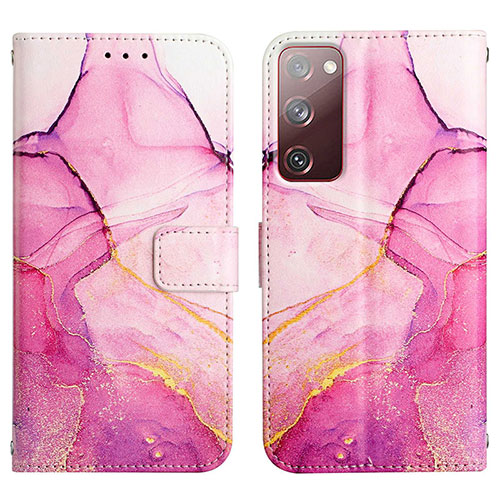 Leather Case Stands Fashionable Pattern Flip Cover Holder Y04B for Samsung Galaxy S20 FE 5G Hot Pink
