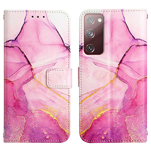 Leather Case Stands Fashionable Pattern Flip Cover Holder Y04B for Samsung Galaxy S20 Lite 5G Hot Pink