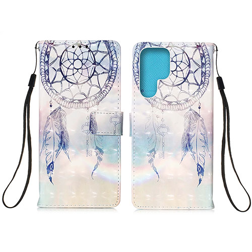 Leather Case Stands Fashionable Pattern Flip Cover Holder Y04B for Samsung Galaxy S22 Ultra 5G Mint Blue