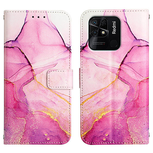 Leather Case Stands Fashionable Pattern Flip Cover Holder Y04B for Xiaomi Redmi 10C 4G Hot Pink
