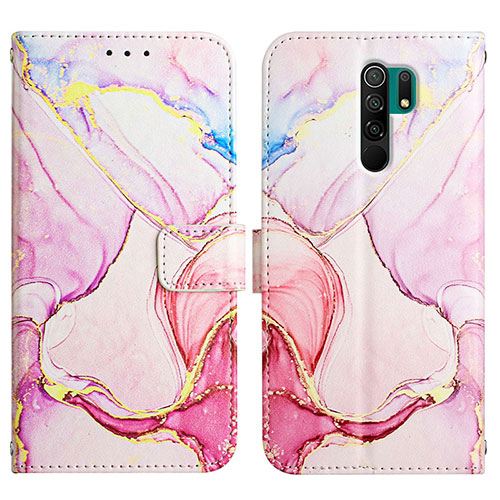 Leather Case Stands Fashionable Pattern Flip Cover Holder Y04B for Xiaomi Redmi 9 Pink