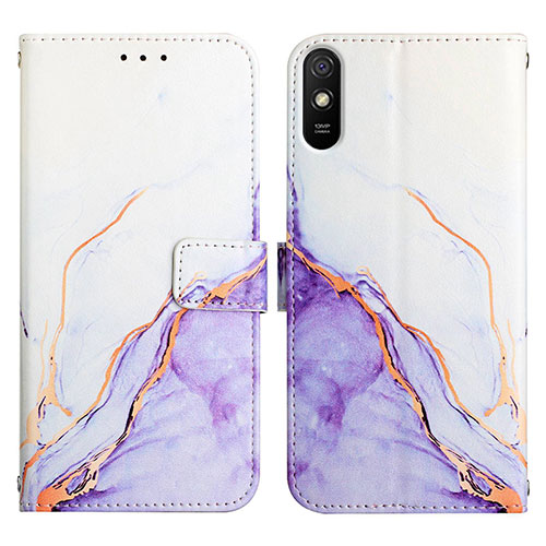 Leather Case Stands Fashionable Pattern Flip Cover Holder Y04B for Xiaomi Redmi 9AT Purple