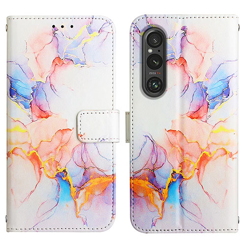 Leather Case Stands Fashionable Pattern Flip Cover Holder YB4 for Sony Xperia 1 V Blue