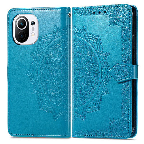 Leather Case Stands Fashionable Pattern Flip Cover L01 Holder for Xiaomi Mi 11 5G Blue