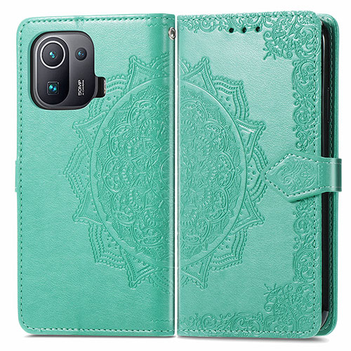 Leather Case Stands Fashionable Pattern Flip Cover L01 Holder for Xiaomi Mi 11 Pro 5G Green