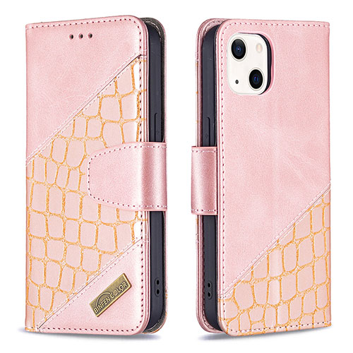 Leather Case Stands Fashionable Pattern Flip Cover L05 Holder for Apple iPhone 13 Rose Gold