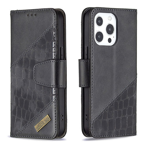 Leather Case Stands Fashionable Pattern Flip Cover L05 Holder for Apple iPhone 14 Pro Black