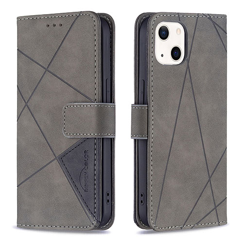 Leather Case Stands Fashionable Pattern Flip Cover L06 Holder for Apple iPhone 13 Mini Gray