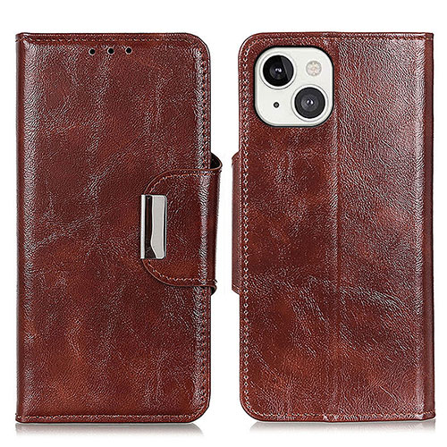 Leather Case Stands Flip Cover A01 Holder for Apple iPhone 13 Brown