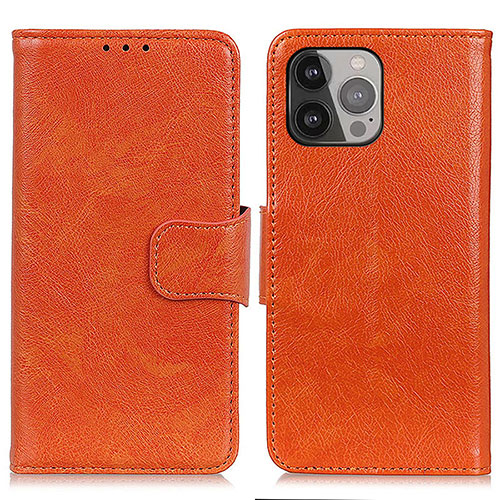 Leather Case Stands Flip Cover A02 Holder for Apple iPhone 14 Pro Max Orange