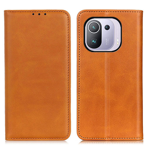 Leather Case Stands Flip Cover A02D Holder for Xiaomi Mi 11 Pro 5G Light Brown
