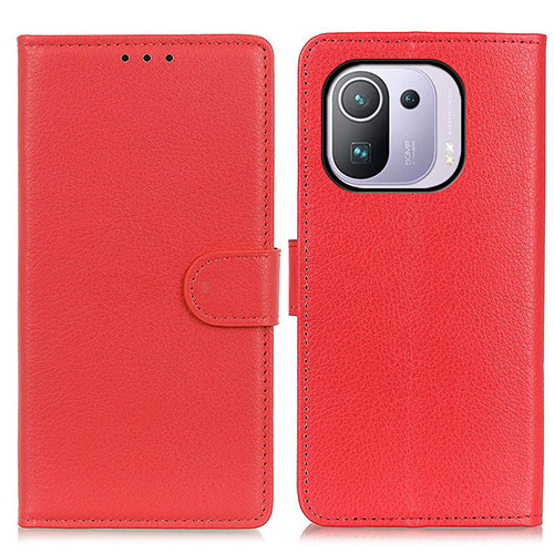 Leather Case Stands Flip Cover A03D Holder for Xiaomi Mi 11 Pro 5G Red