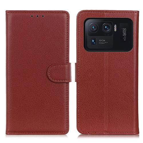 Leather Case Stands Flip Cover A03D Holder for Xiaomi Mi 11 Ultra 5G Brown