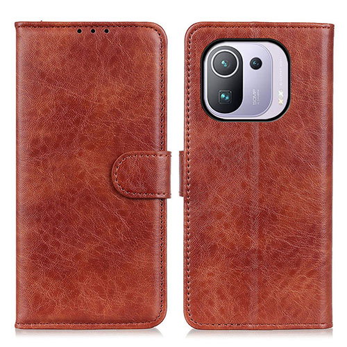 Leather Case Stands Flip Cover A04D Holder for Xiaomi Mi 11 Pro 5G Brown