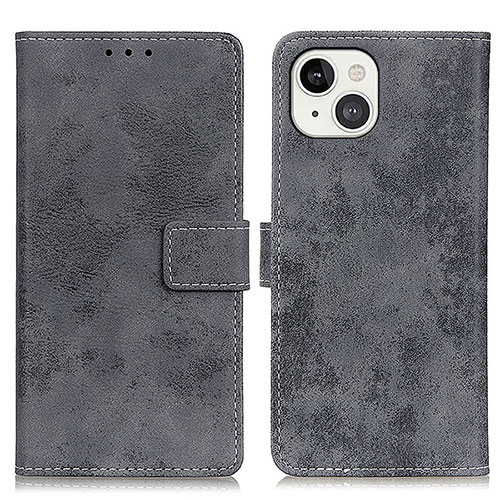 Leather Case Stands Flip Cover A10 Holder for Apple iPhone 14 Plus Gray