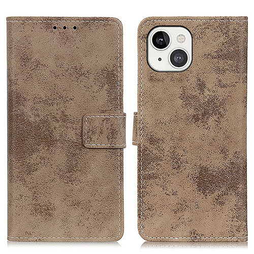 Leather Case Stands Flip Cover A10 Holder for Apple iPhone 14 Plus Khaki