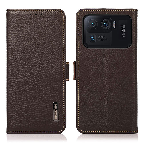 Leather Case Stands Flip Cover B01H Holder for Xiaomi Mi 11 Ultra 5G Brown