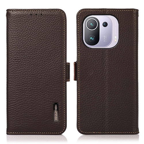 Leather Case Stands Flip Cover B03H Holder for Xiaomi Mi 11 Pro 5G Brown