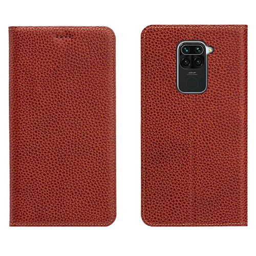 Leather Case Stands Flip Cover C04 Holder for Xiaomi Redmi Note 9 Brown