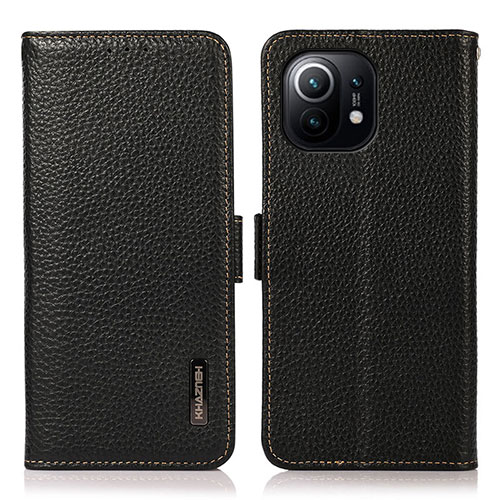 Leather Case Stands Flip Cover C08 Holder for Xiaomi Mi 11 Lite 4G Black
