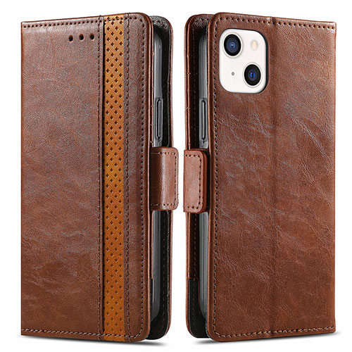 Leather Case Stands Flip Cover F03 Holder for Apple iPhone 14 Plus Brown