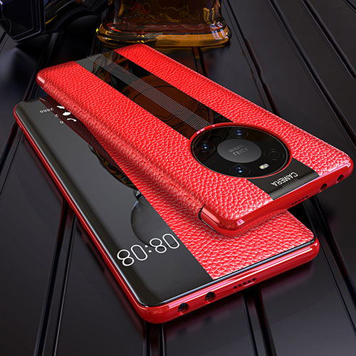 Leather Case Stands Flip Cover F05 Holder for Huawei Mate 40E Pro 4G Red