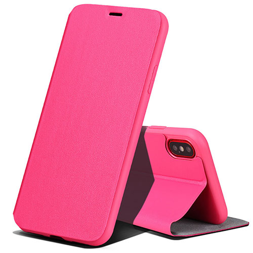 Leather Case Stands Flip Cover for Apple iPhone Xs Hot Pink