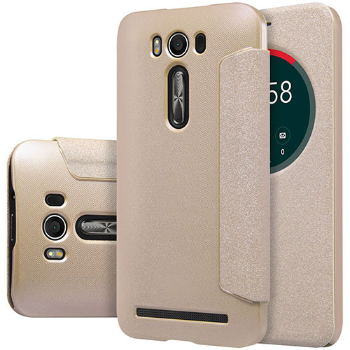 Leather Case Stands Flip Cover for Asus Zenfone 2 Laser 6.0 ZE601KL Gold