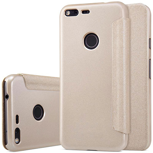 Leather Case Stands Flip Cover for Google Pixel Gold