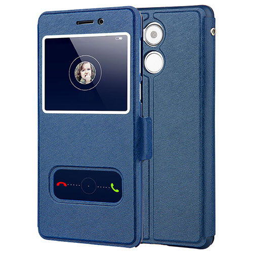 Leather Case Stands Flip Cover for Huawei Honor 6C Blue