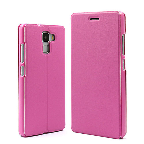 Leather Case Stands Flip Cover for Huawei Honor 7 Dual SIM Pink