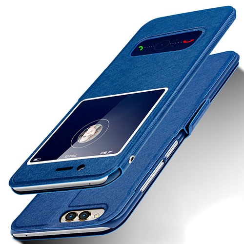 Leather Case Stands Flip Cover for Huawei Honor 7X Blue