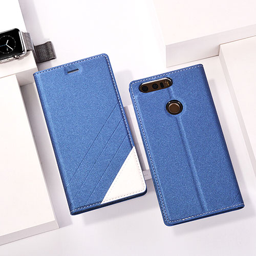 Leather Case Stands Flip Cover for Huawei Honor 8 Blue
