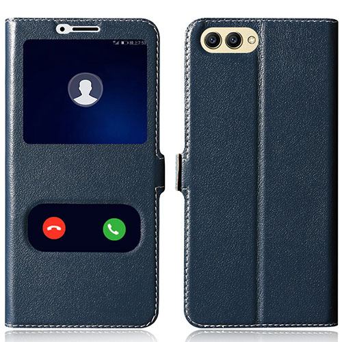 Leather Case Stands Flip Cover for Huawei Honor V10 Blue