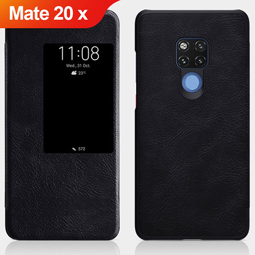 Leather Case Stands Flip Cover for Huawei Mate 20 X 5G Black