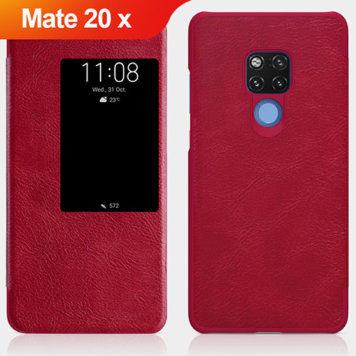 Leather Case Stands Flip Cover for Huawei Mate 20 X Red