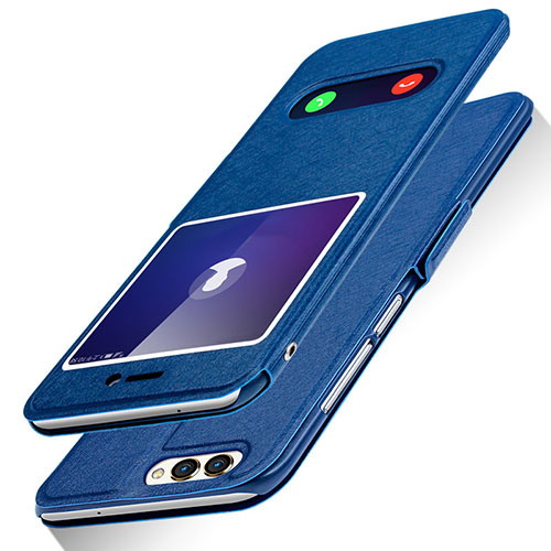 Leather Case Stands Flip Cover for Huawei P Smart Blue