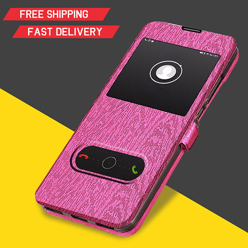 Leather Case Stands Flip Cover for Huawei Y6 (2019) Hot Pink