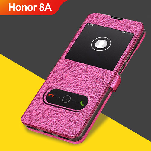 Leather Case Stands Flip Cover for Huawei Y6 Pro (2019) Hot Pink