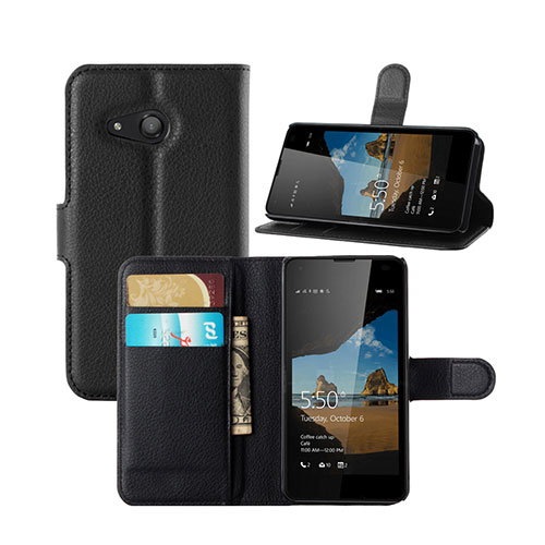 Leather Case Stands Flip Cover for Microsoft Lumia 550 Black