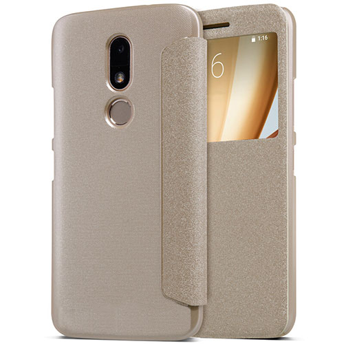 Leather Case Stands Flip Cover for Motorola Moto M XT1662 Gold