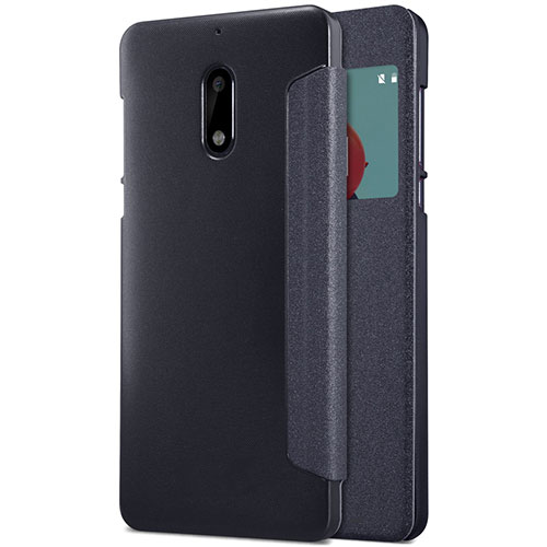 Leather Case Stands Flip Cover for Nokia 6 Black