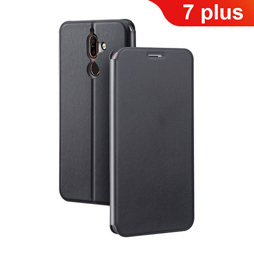 Leather Case Stands Flip Cover for Nokia 7 Plus Black
