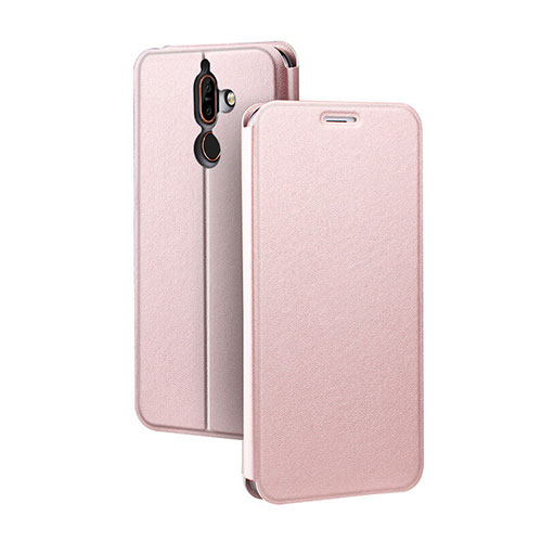 Leather Case Stands Flip Cover for Nokia 7 Plus Rose Gold