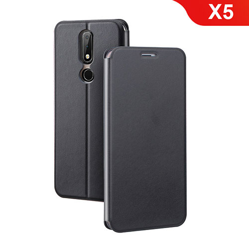 Leather Case Stands Flip Cover for Nokia X5 Black