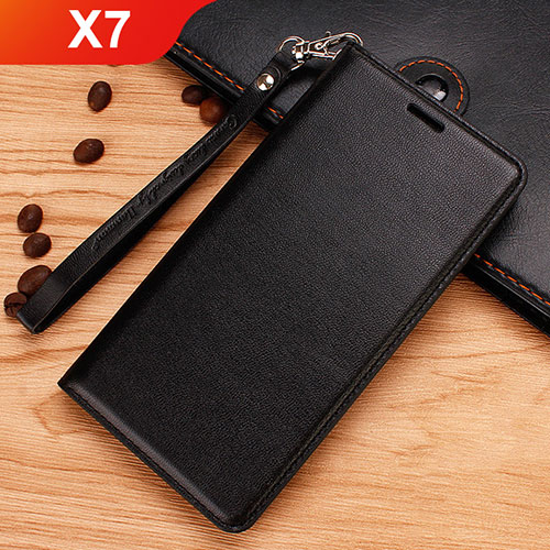 Leather Case Stands Flip Cover for Nokia X7 Black