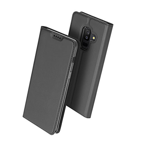 Leather Case Stands Flip Cover for Samsung Galaxy A6 Plus Black