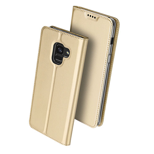 Leather Case Stands Flip Cover for Samsung Galaxy A8+ A8 Plus (2018) A730F Gold