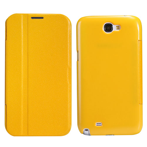 Leather Case Stands Flip Cover for Samsung Galaxy Note 2 N7100 N7105 Yellow