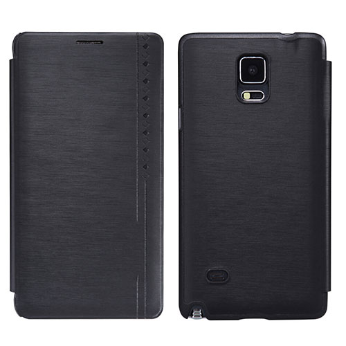 Leather Case Stands Flip Cover for Samsung Galaxy Note 4 SM-N910F Black